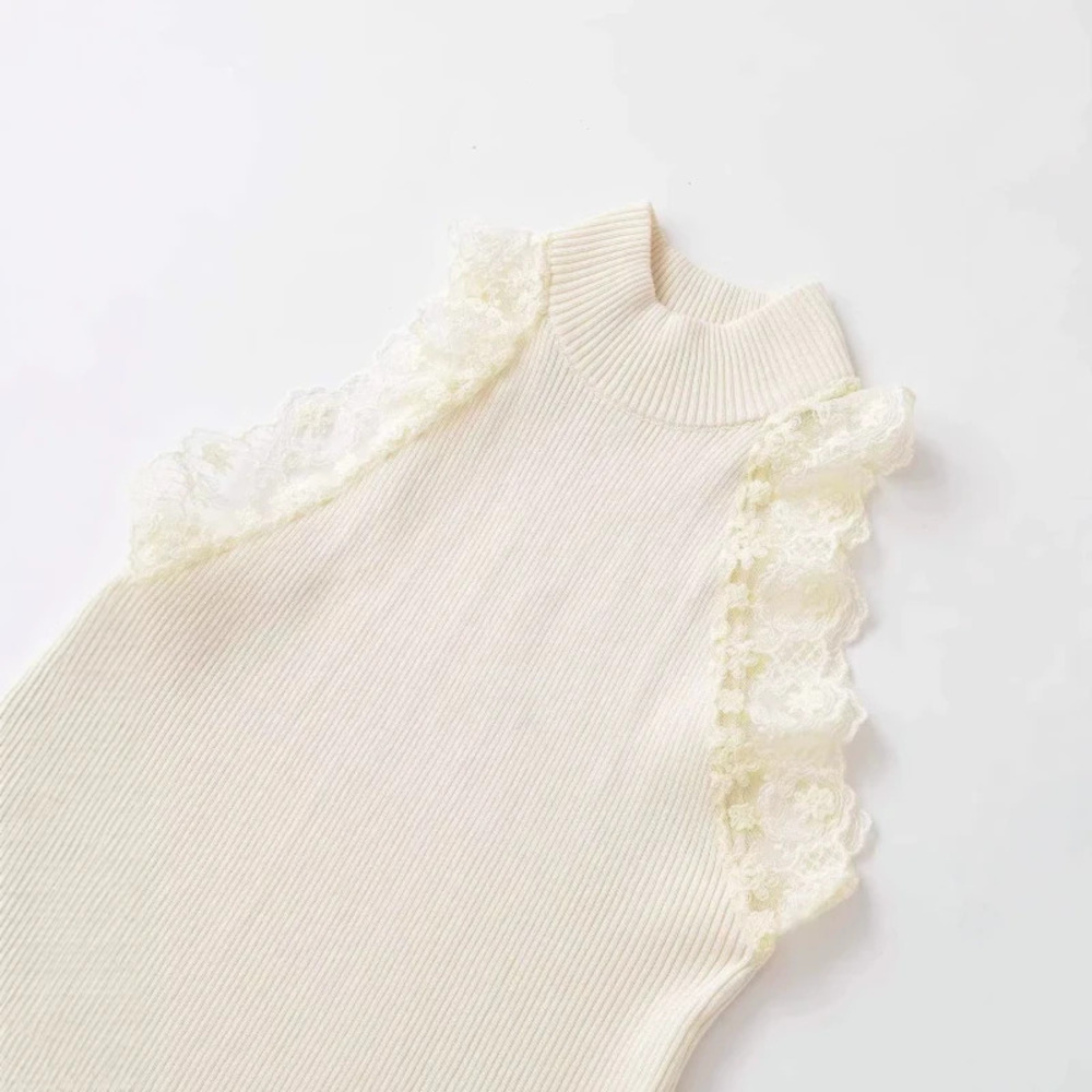 ZARA Summer Lace Halter Mock Neck Knit Tank Top